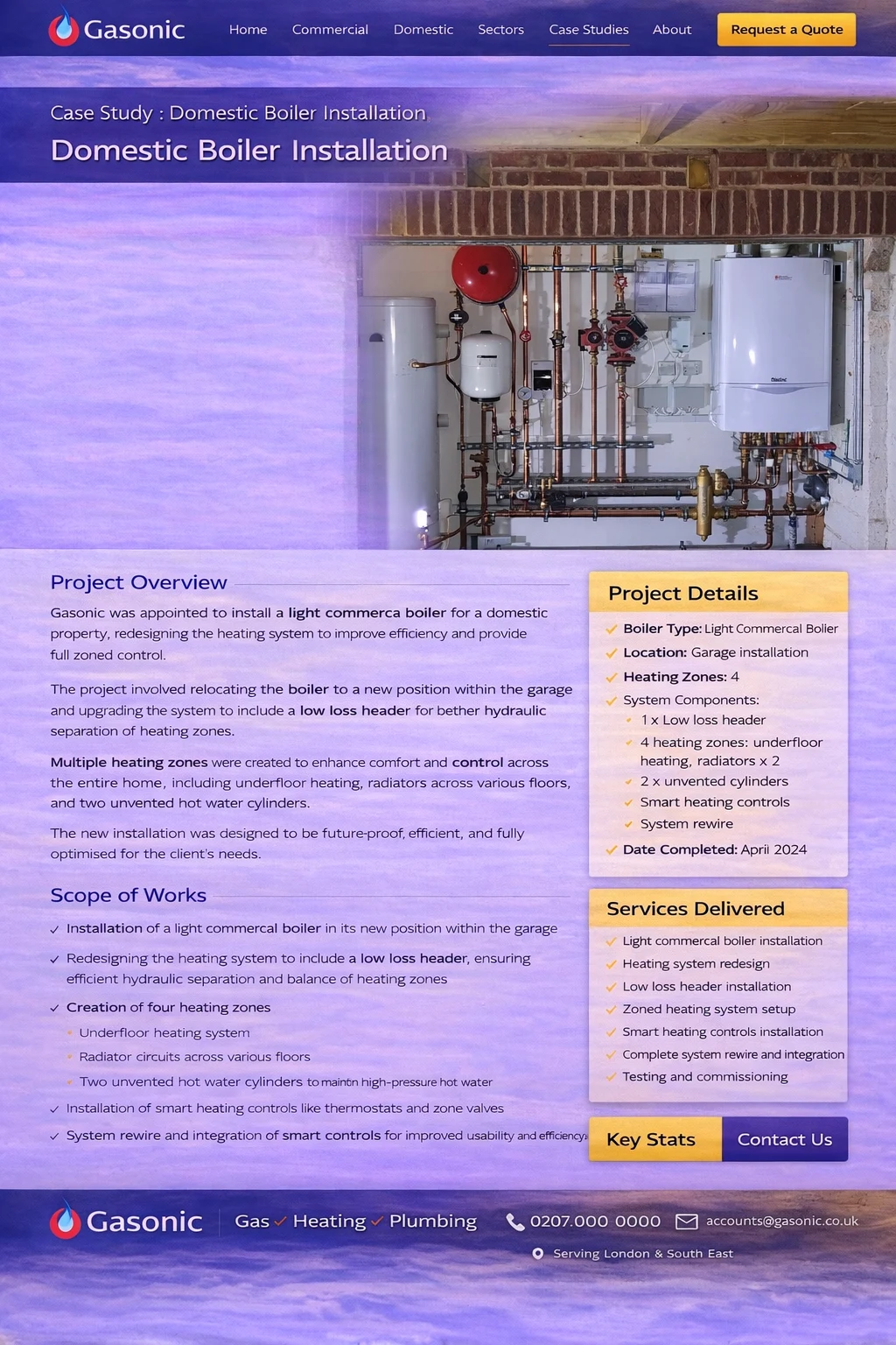 Boiler and copper pipework shown in the supplied domestic installation reference